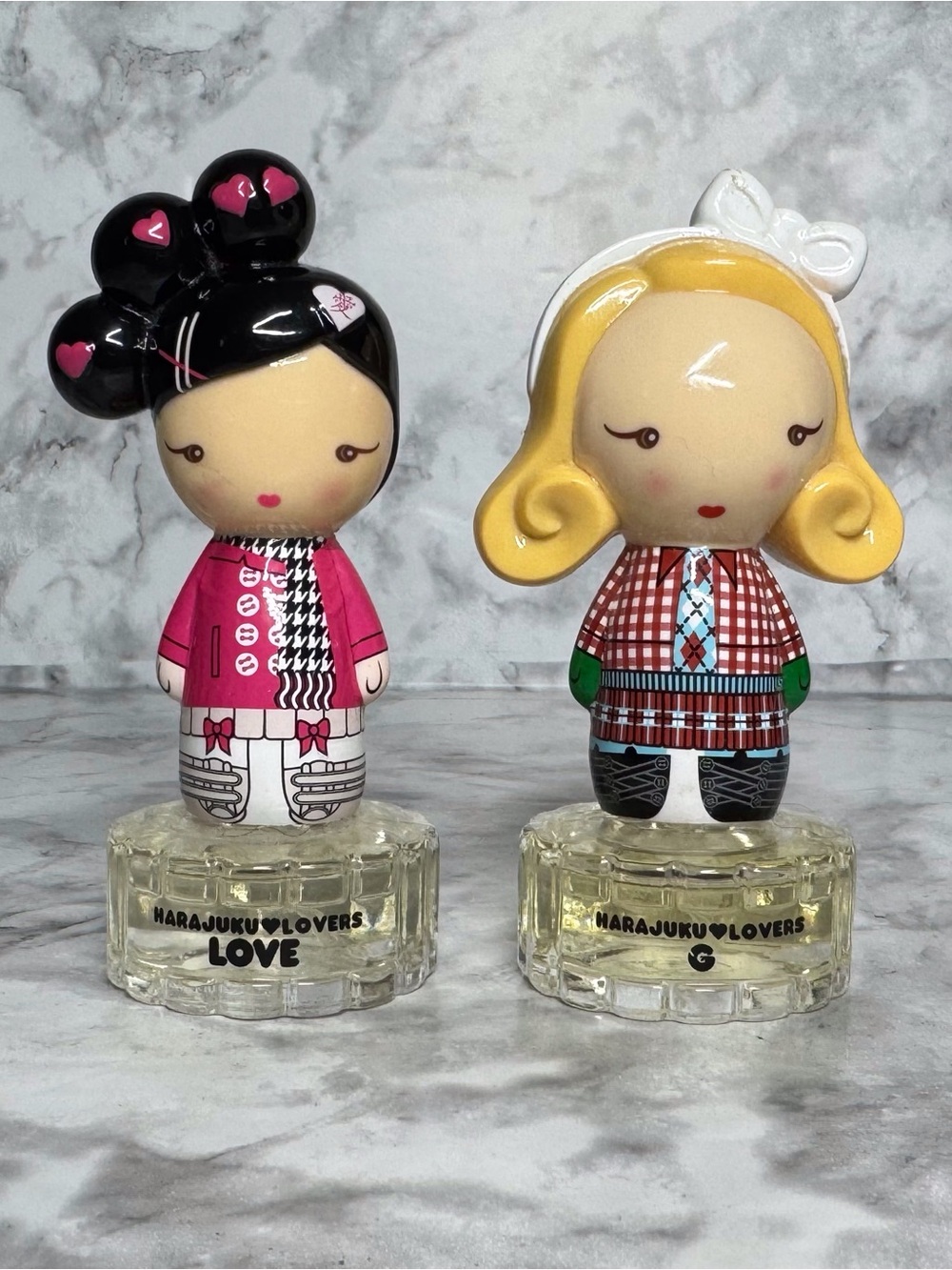 Lot Of 2 Harajuku Lovers Perfume Bottles G & Love Collectible .3 Fl Oz
